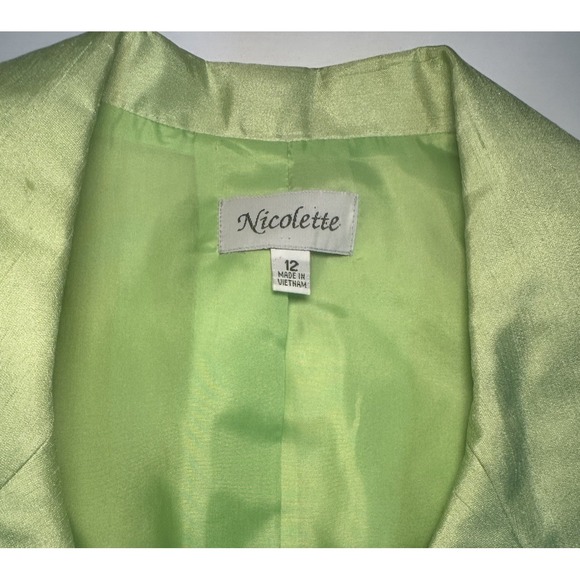 Nicolette 2pcs Skirt Suit Set Women's Size 12 Chatreuse Green Lined Vintage - Picture 14 of 14
